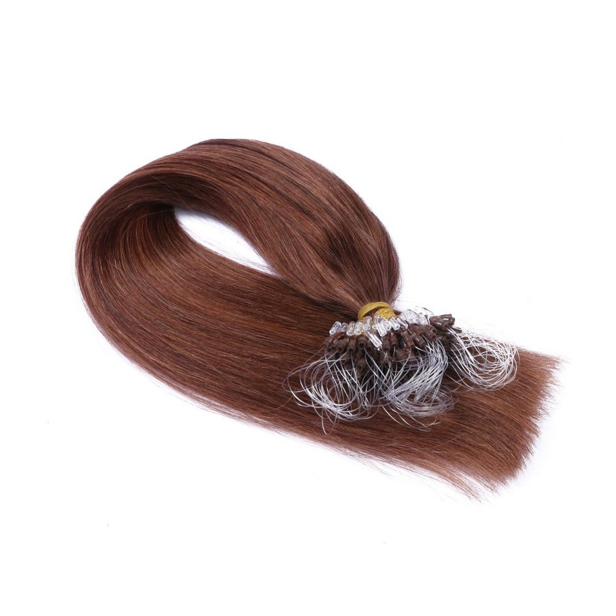25 x Micro Ring / Loop - 33 Rotbraun - Hair Extensions 100% 