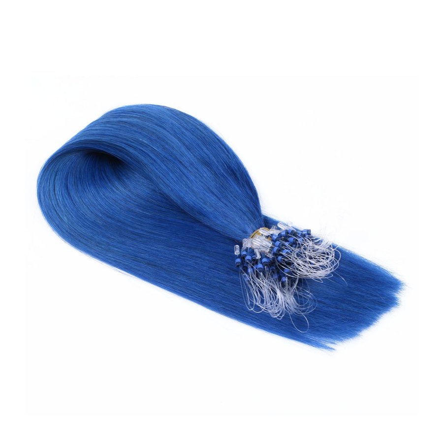 25 x Micro Ring / Loop - Blue - Hair Extensions 100% Echthaa