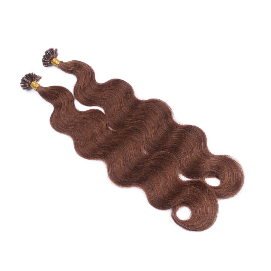 25 Keratin Bonding Hair Extensions - 6 Braun - GEWELLT 120% 