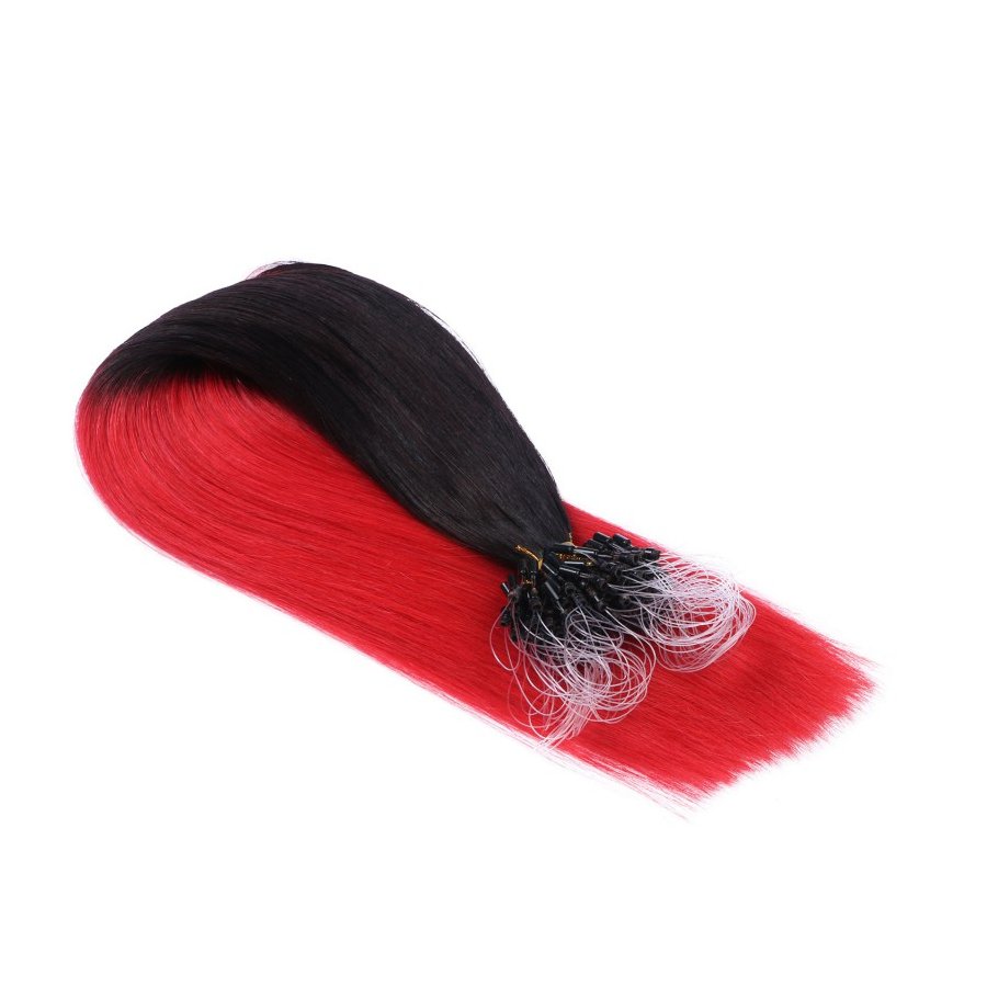 25 x Micro Ring / Loop - 1B/Red Ombre - Hair Extensions 100%