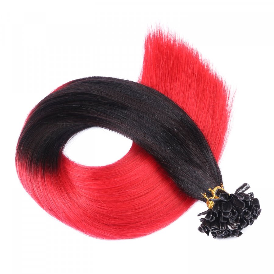 25 x Keratin Bonding Hair Extensions - 1b/Red Ombre - 120% E