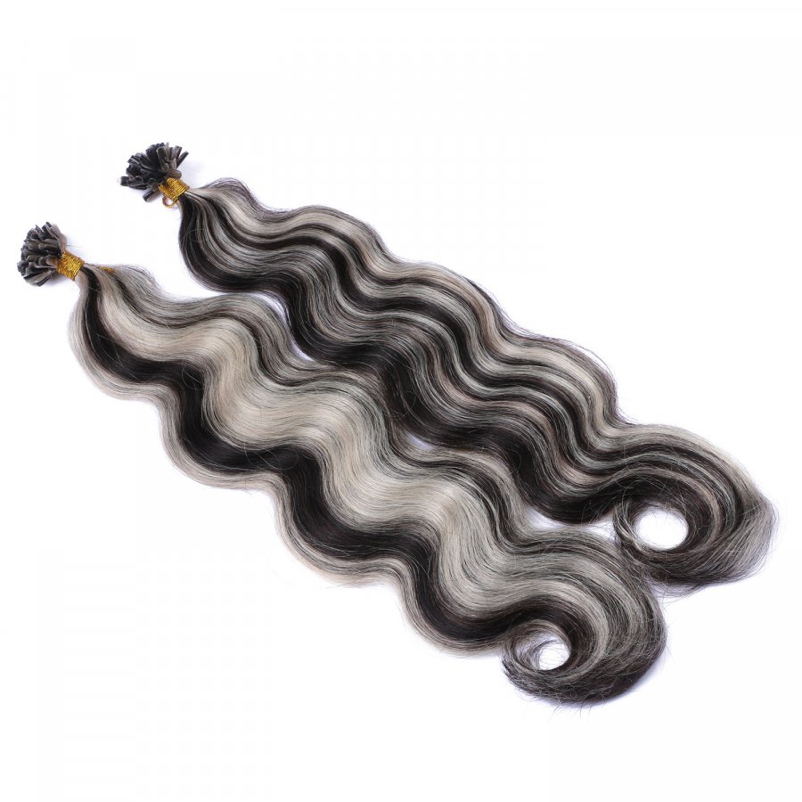 25 Keratin Bonding Hair Extensions - 1b/Grey Gesträhnt 