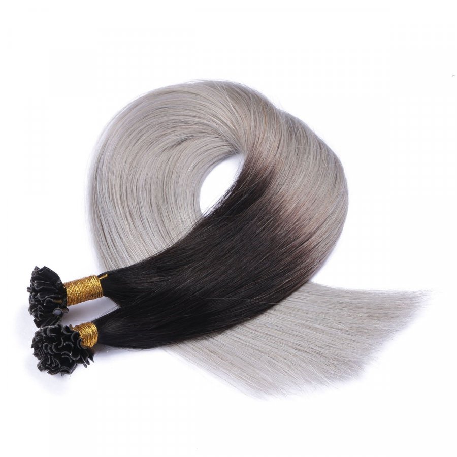 25 x Keratin Bonding Hair Extensions - 1b/Silver Ombre - 120