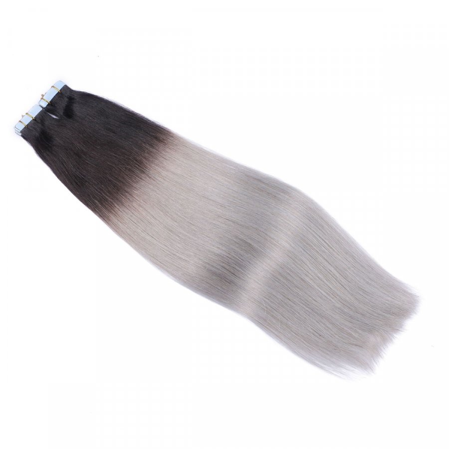 10 x Tape In - 1b/Silver Ombre - Hair Extensions - 2,5g - NO