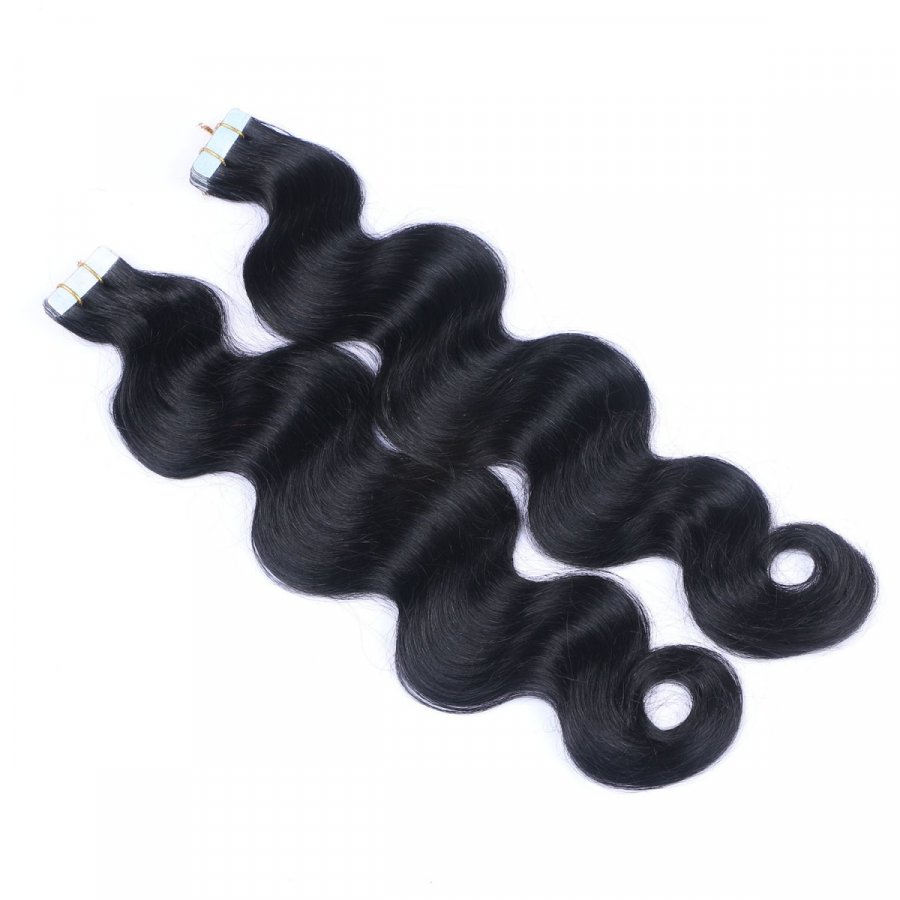 10 x Tape In - 1 Schwarz - GEWELLT Hair Extensions - 2,5g - 