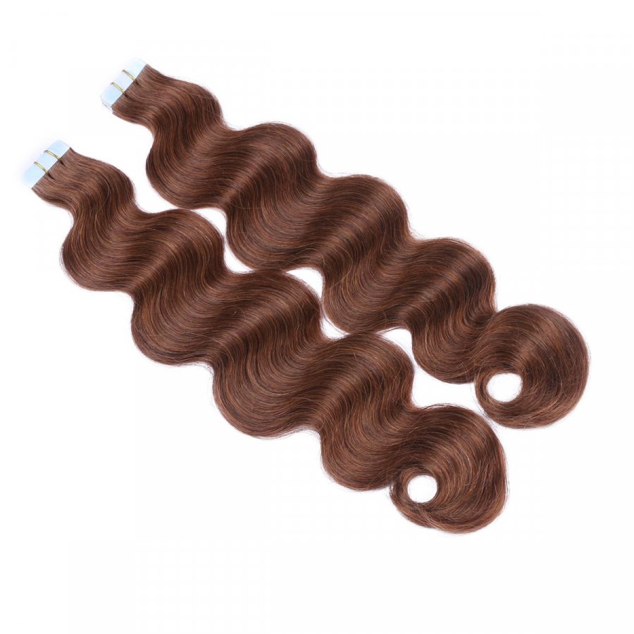 10 x Tape In - 6 - Braun - GEWELLT Hair Extensions - 2,5g - 