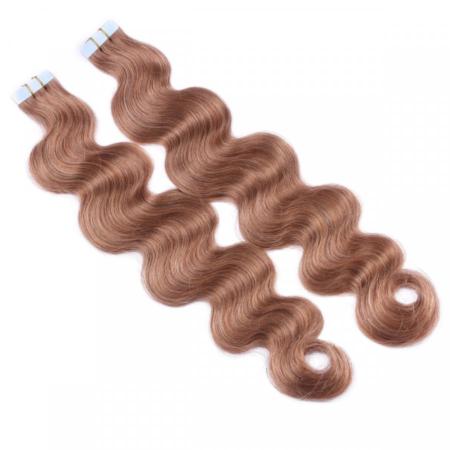 10 x Tape In - 10 - Leichtbraun - GEWELLT Hair Extensions - 