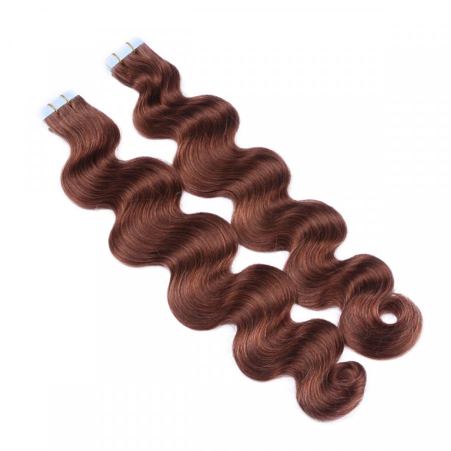 10 x Tape In - 33 - Rotbraun - GEWELLT Hair Extensions - 2,5