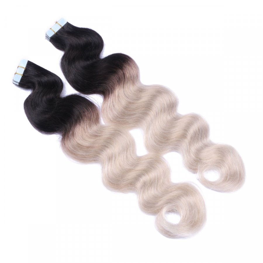 10 x Tape In - 1b/Grey Ombre - GEWELLT Hair Extensions - 2,5