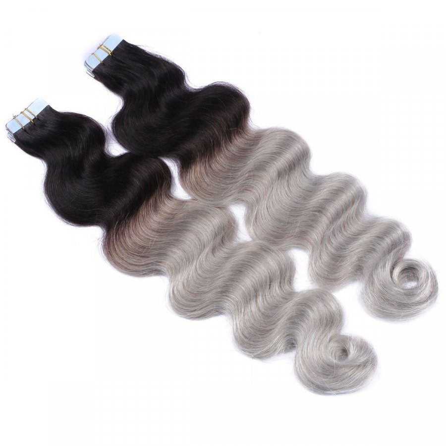 10 x Tape In - 1b/Silver Ombre - GEWELLT Hair Extensions - 2