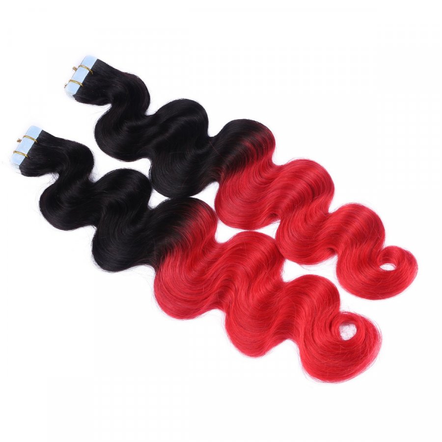 10 x Tape In - 1b/Red Ombre - GEWELLT Hair Extensions - 2,5g