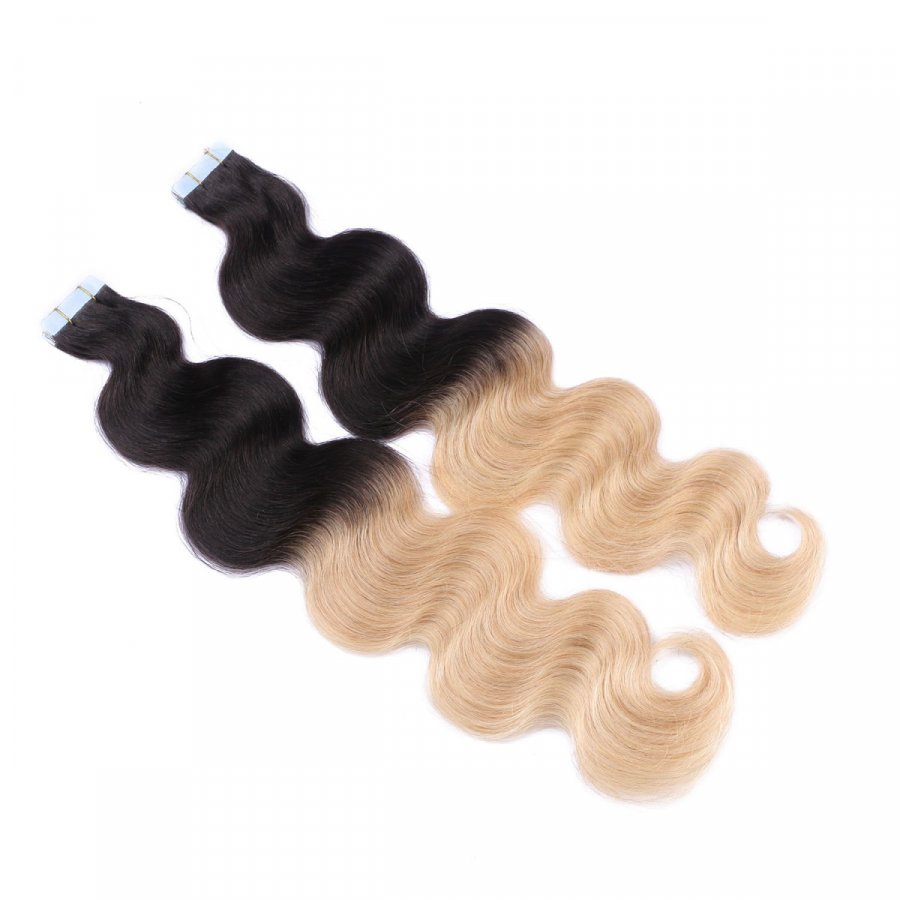 10 x Tape In - 1b/24 Ombre - GEWELLT Hair Extensions - 2,5g 