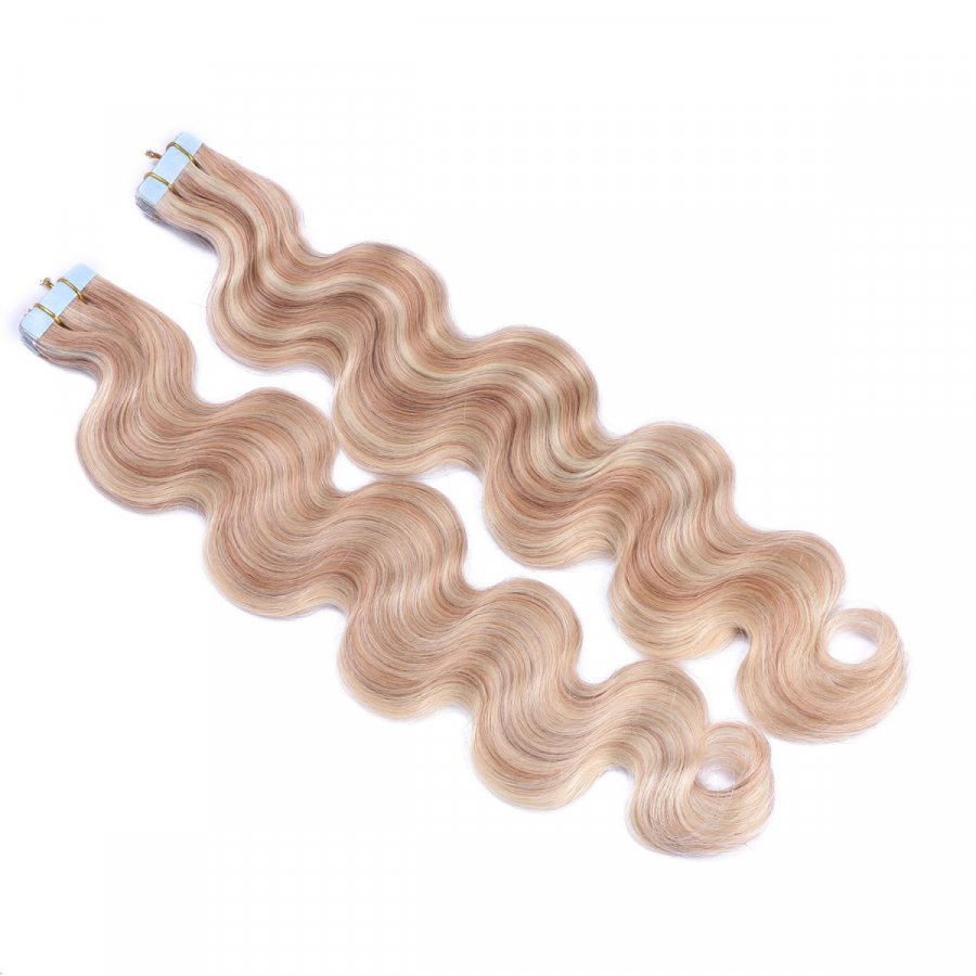 10 x Tape In - 12/613 Gesträhnt - GEWELLT Hair Extensio
