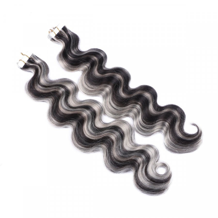 10 x Tape In - 1b/Grey Gesträhnt - GEWELLT Hair Extensi