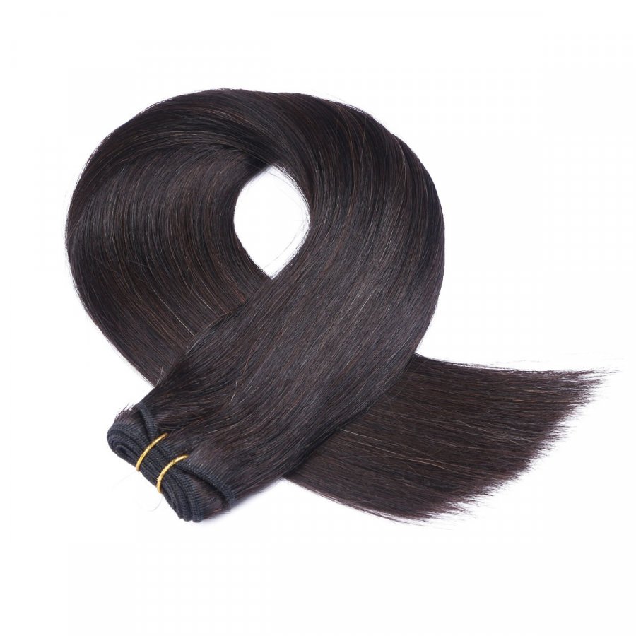 Echthaar Tressen - Weft Extentions - 1b Schwarzbraun