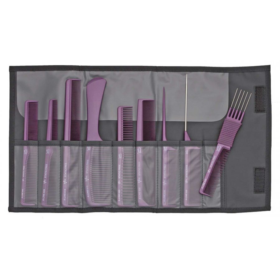 Jaguar Ionic Kamm Set / Tasche inkl. 9 Kämme (lila-meta