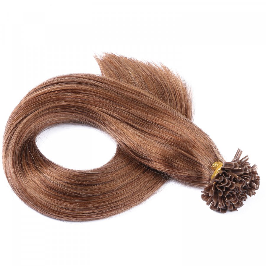 25 x Keratin Bonding Hair Extensions - 8 Goldbraun - 100% Ec
